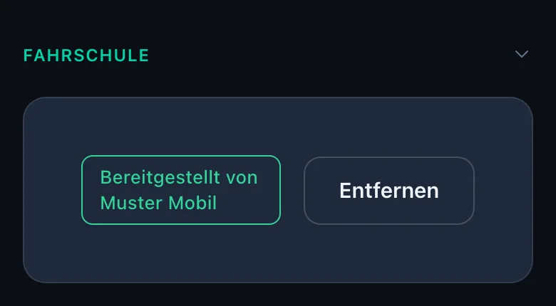 Einstellungen: verknüpfte Fahrschule mit «Entfernen»
